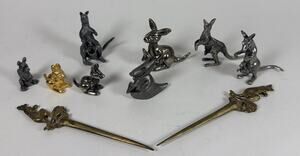 Lot of 10 Metal Kangaroo Miniature Figurines & Letter Openers/Cocktail Picks